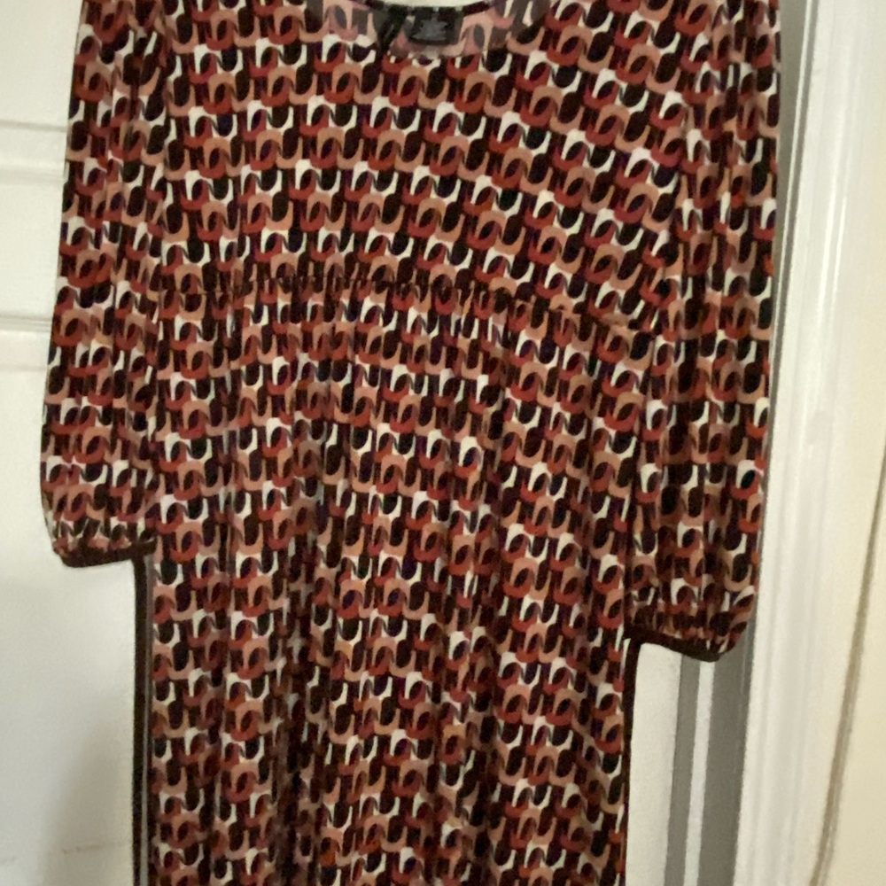 Geometric Print Long Sleeve Women's tunic- Rust Multi